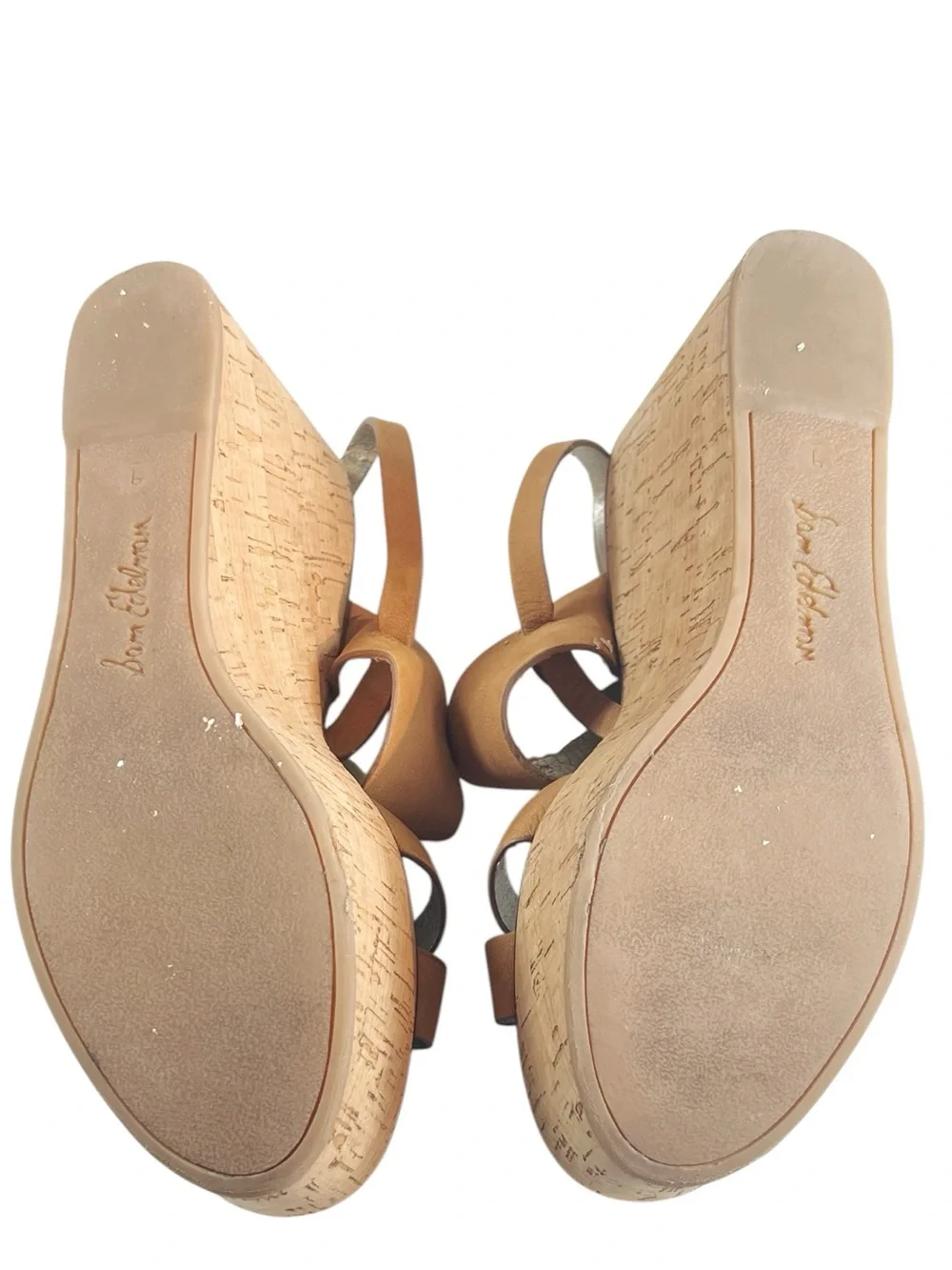 Sam‎ Edelman Destiny Tan Leather and Cork Platform Wedge Sandals Boho Summer